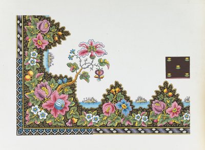 Diseño para un textil impreso - Borde floral con islas en un lago de Louis Albert DuBois